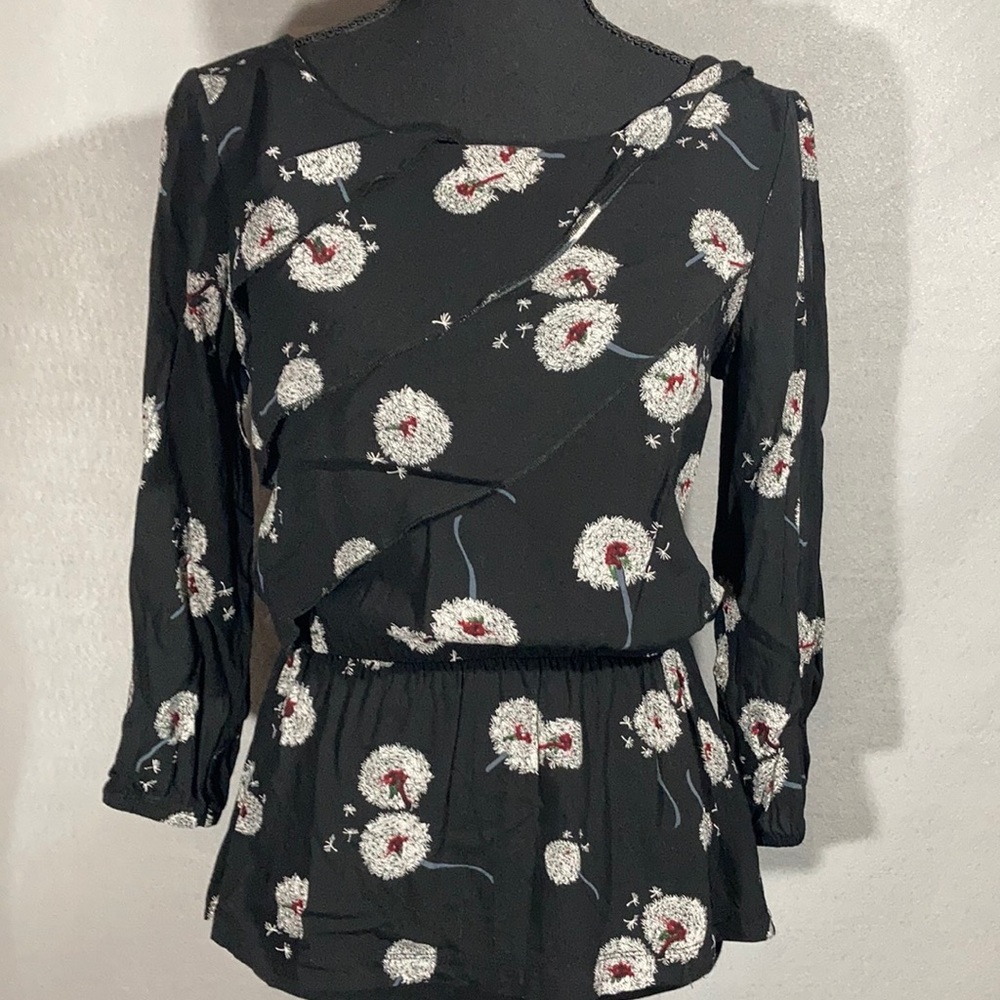 Deletta Black pattern blouse Sz XS